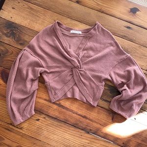 Free People XS front knot crop shirt - mauve